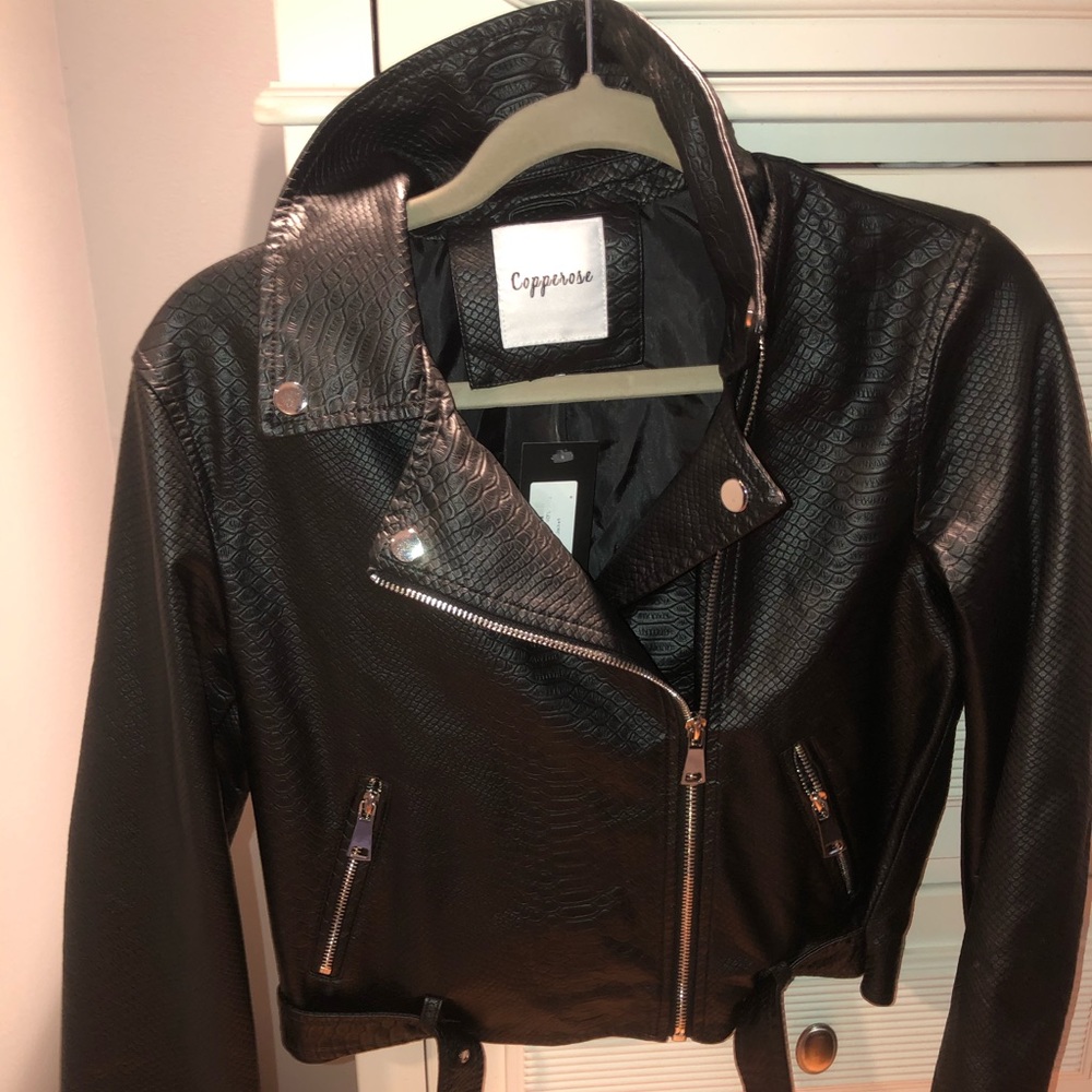 Black Leather Jacket - With Belt and Zippers